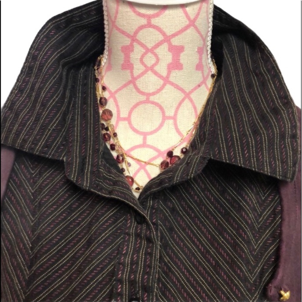 Cato Fall Work or Church Chevron Stripe Pattern Button Down EUC